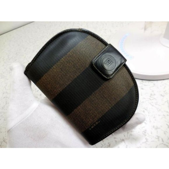 FENDI Brown Tobacco Thick Striped Coated Canvas - Picture 7 of 11